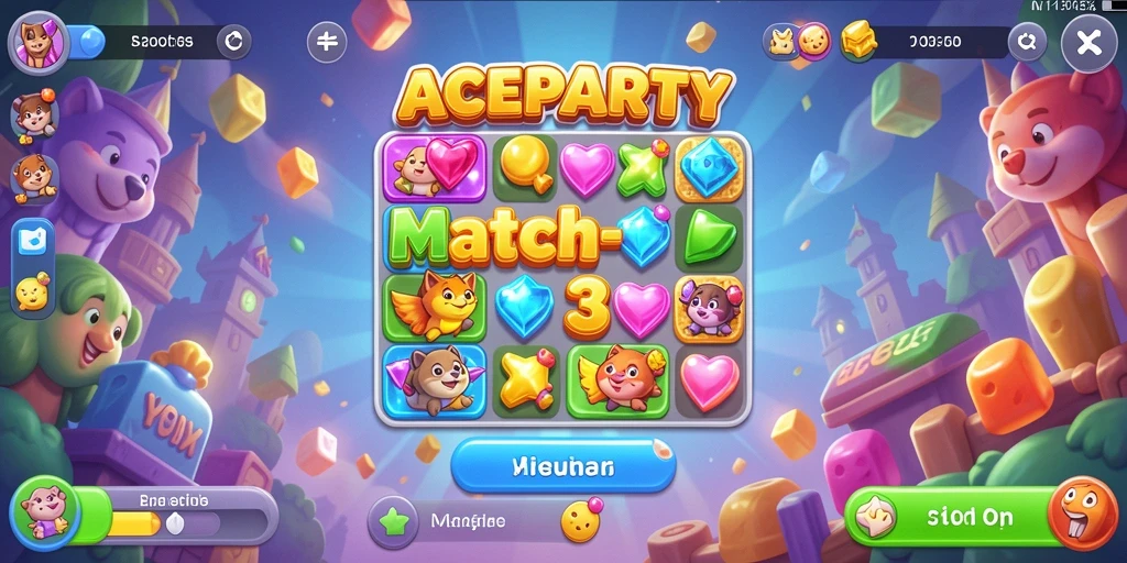 Tampilan menarik dan penuh warna dari gameplay ACEPARTY Match-3.