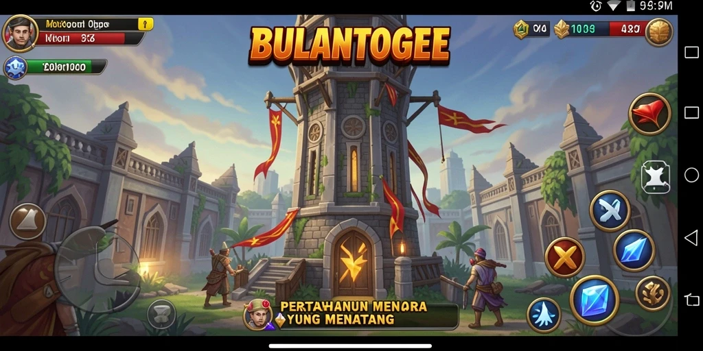Tampilkan aksi gameplay menara pertahanan yang menegangkan.