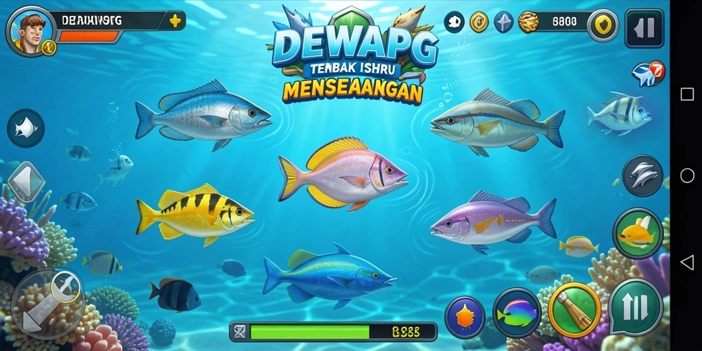 Tampilan gameplay DEWAPG yang memukau saat menangkap ikan.