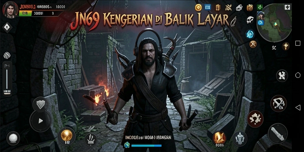 Tangkapan layar gameplay menegangkan JIN69 dengan suasana Horror.