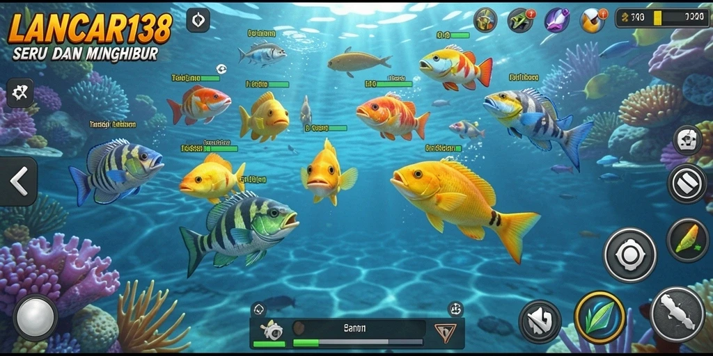 Screenshot gameplay seru LANCAR138 tampak menembak ikan di laut.