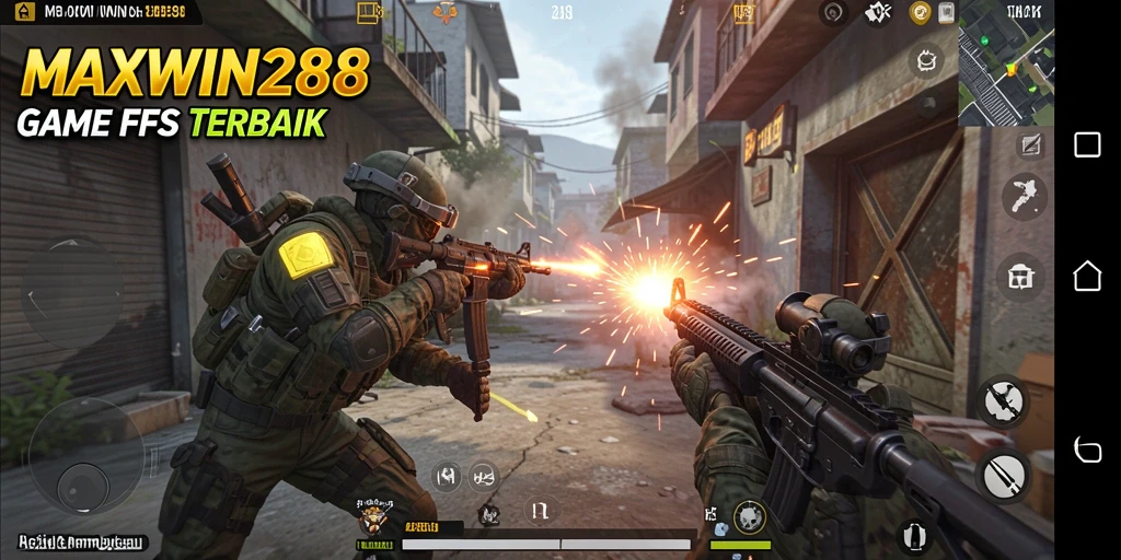 Screenshot gameplay MAXWIN288 menampilkan aksi seru dalam pertempuran FPS.