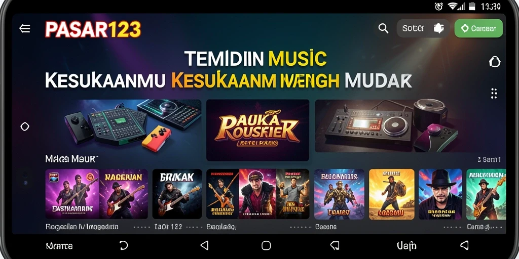 Tampilan layar utama PASAR123 menampilkan lagu-lagu terbaru dan terpopuler.