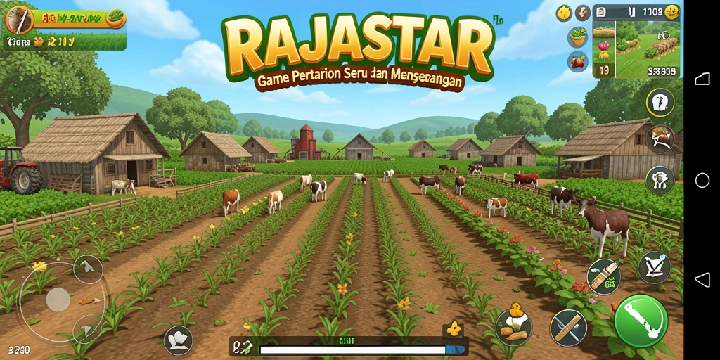 Screenshot gameplay RAJASTAR menunjukkan aktivitas bertani yang seru dan menyenangkan.