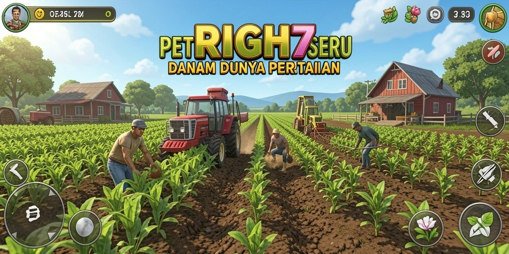 Tampilan screenshot utama RICH7 menampilkan petualangan pertanian yang seru dan penuh warna.