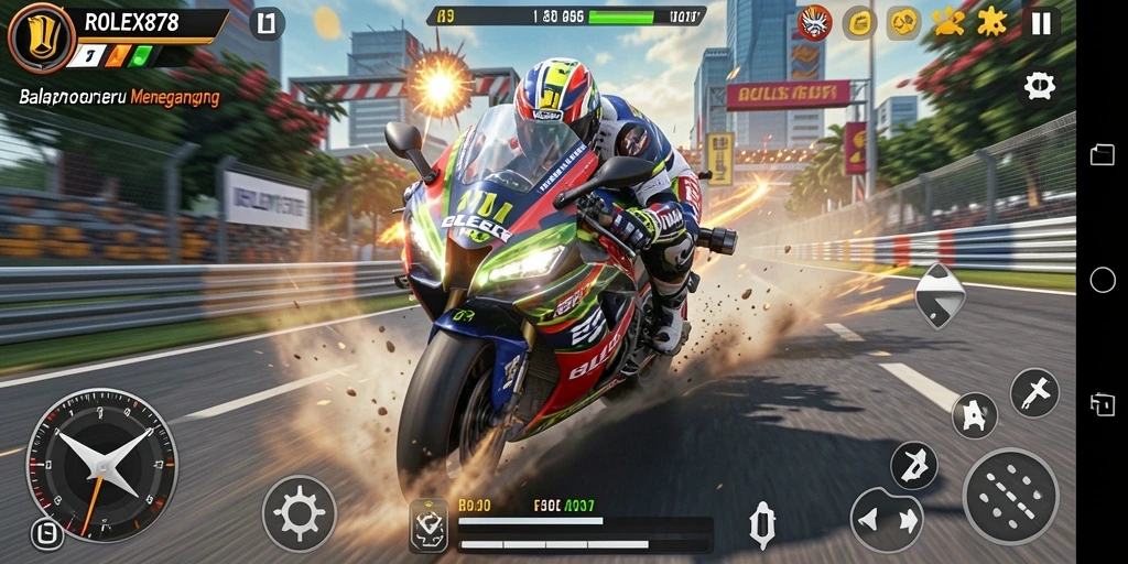 Tampilan gameplay seru dalam balapan motor di ROLEX878.