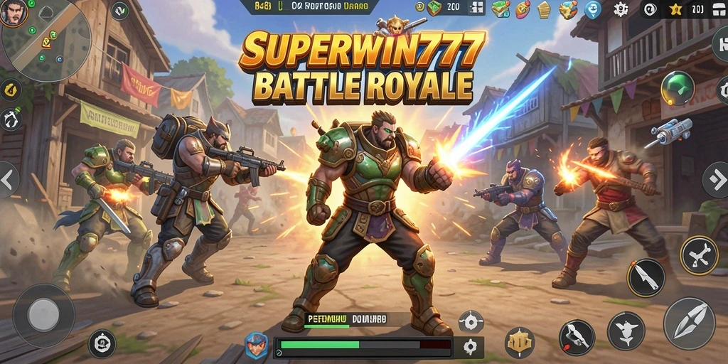 Tangkapan layar utama menampilkan aksi seru dalam gameplay Battle Royale.