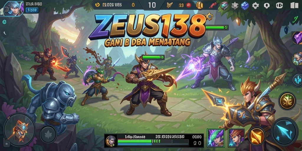 Menampilkan aksi seru dalam permainan MOBA ZEUS138.